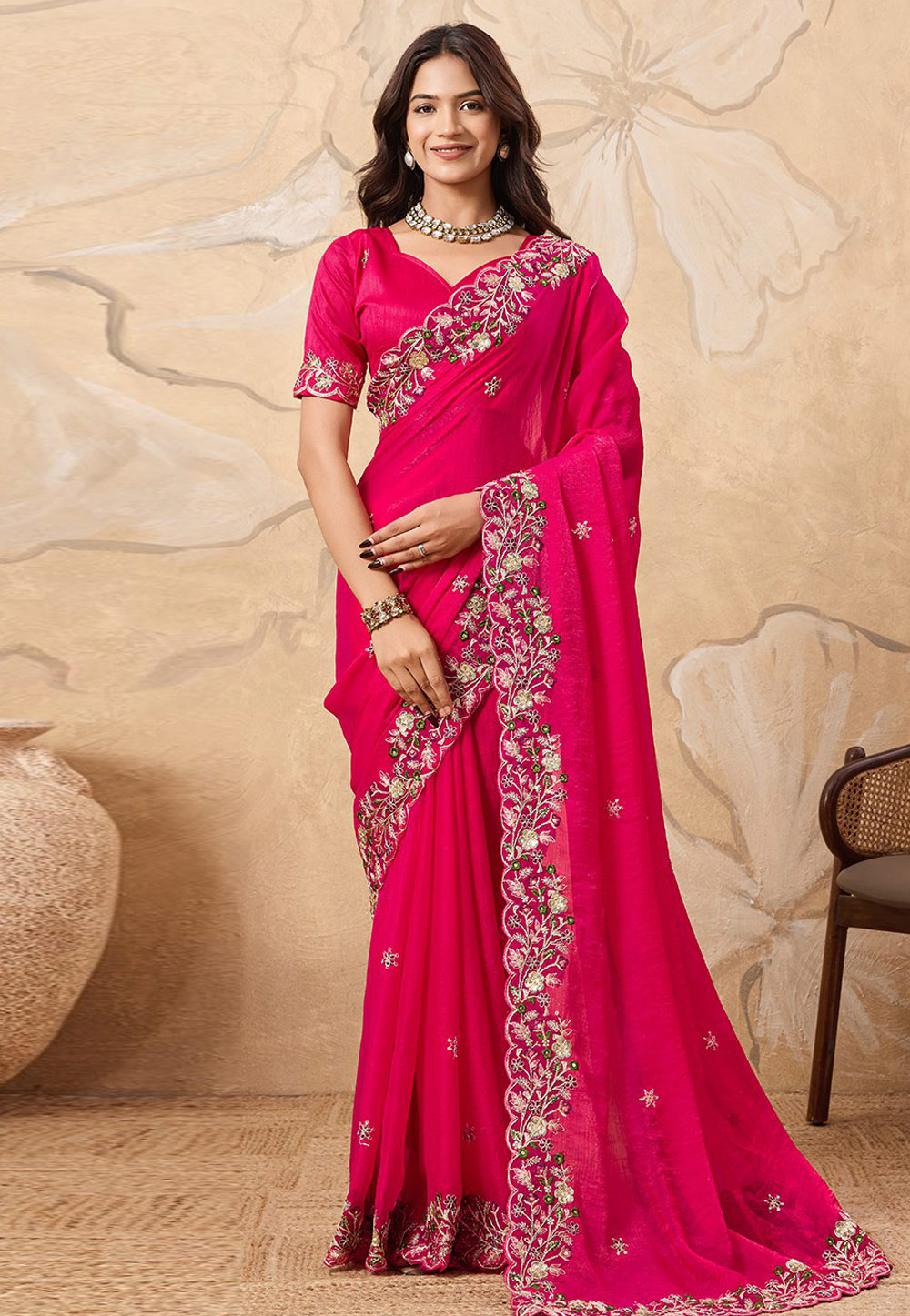 Pink Chiffon Saree With Blouse 319602