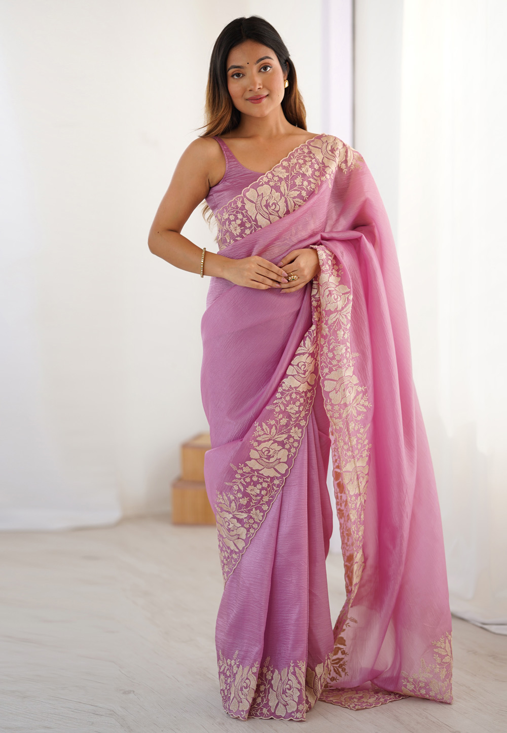 Pink Chiffon Saree With Blouse 325658