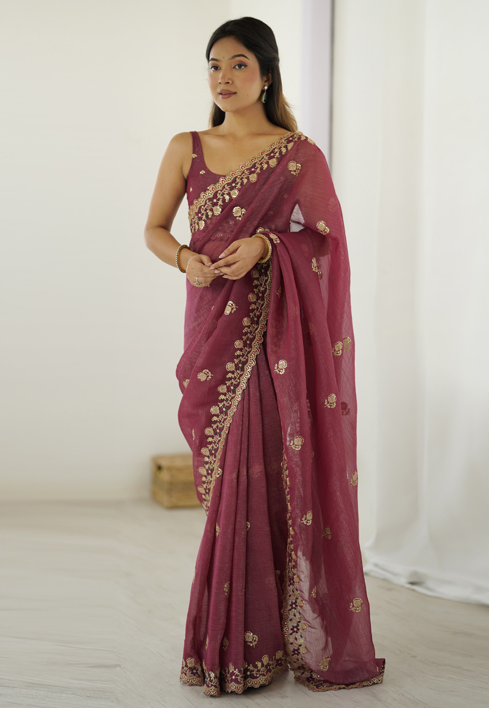 Pink Chiffon Saree With Blouse 325660
