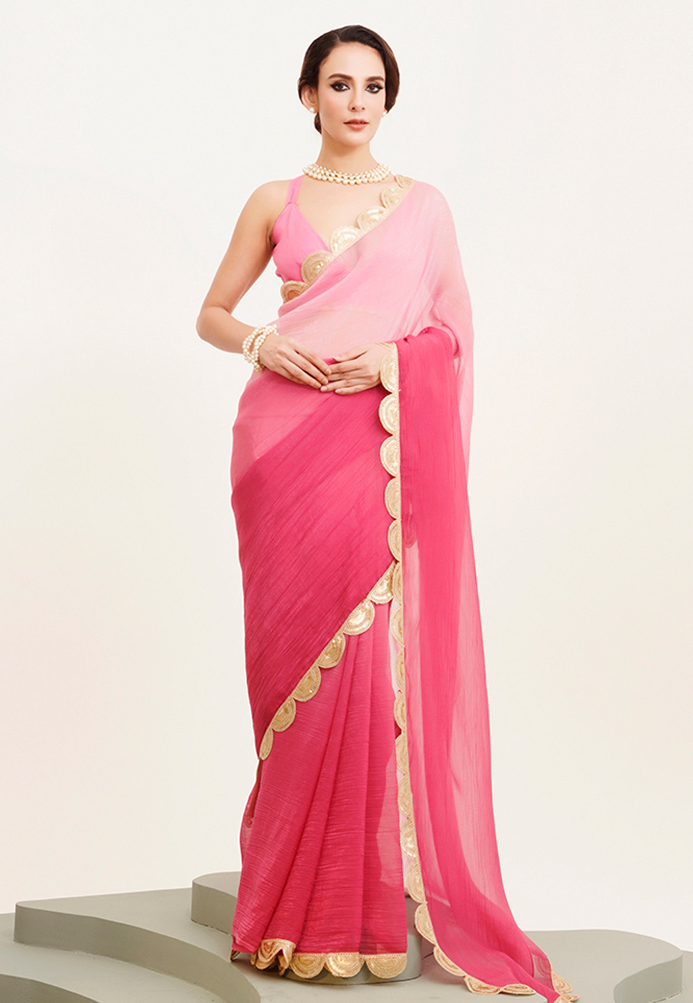 Pink Chiffon Saree With Blouse 311816