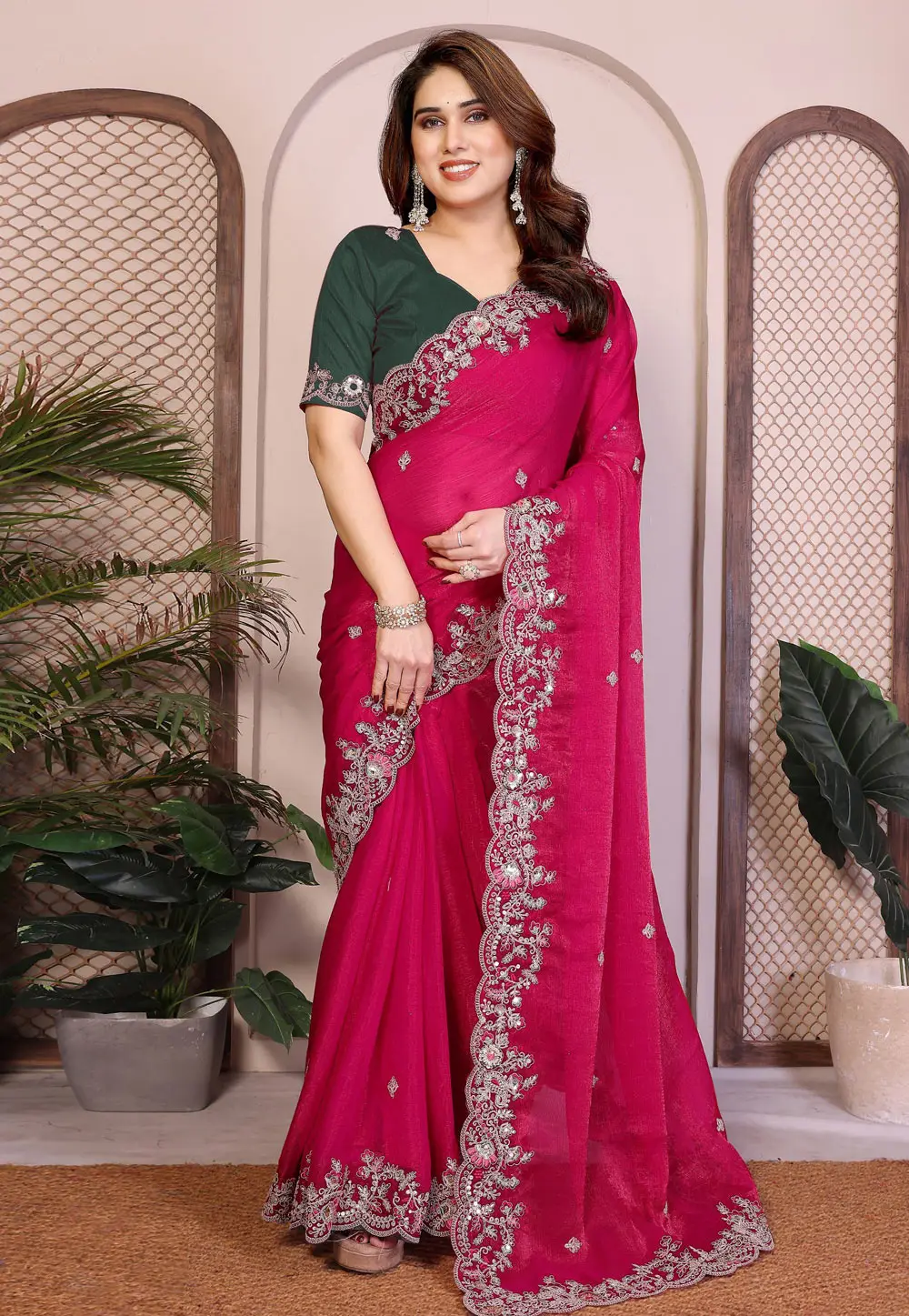Pink Chiffon Saree With Blouse 332376