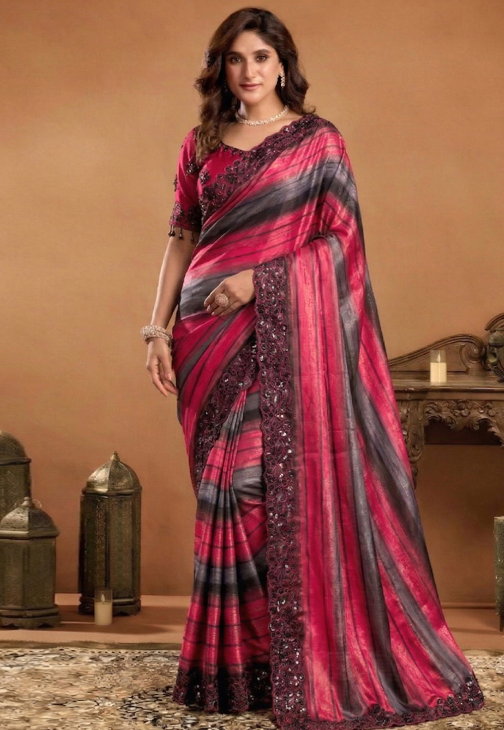 Pink Chiffon Saree With Blouse 330059