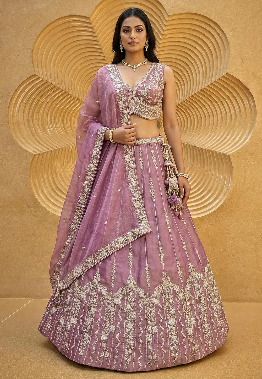 Pink Chiffon Wedding Lehenga Choli 332959