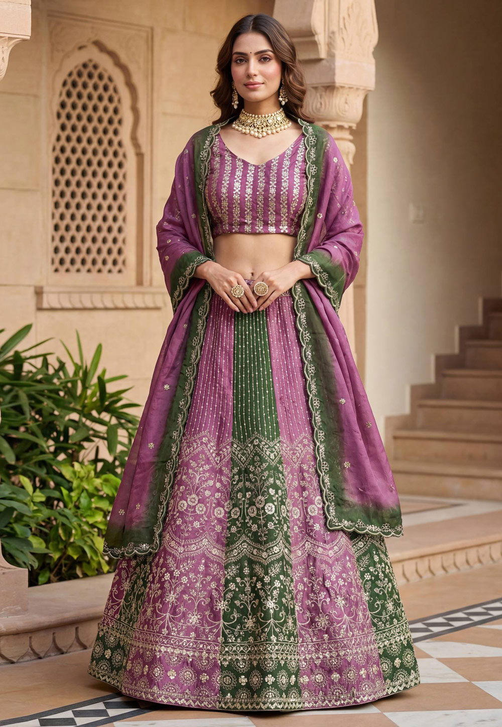 Pink Chinon A Line Lehenga Choli 321482
