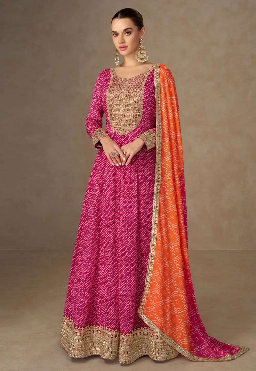 Pink Chinon Anarkali Suit 318286