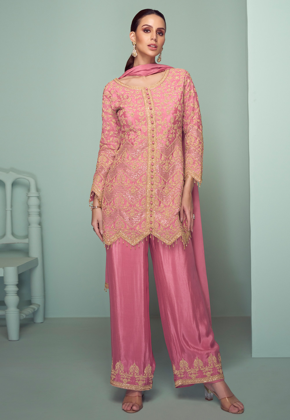 Pink Chinon Embroidered Pakistani Suit 311405