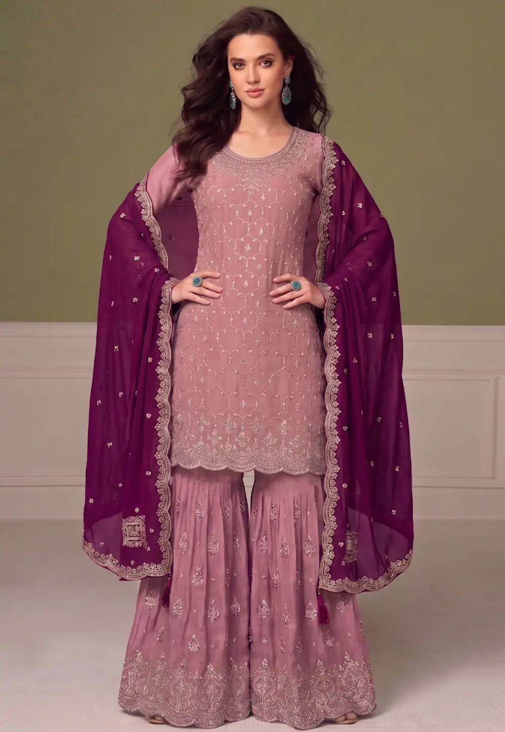 Pink Chinon Gharara Suit 331600