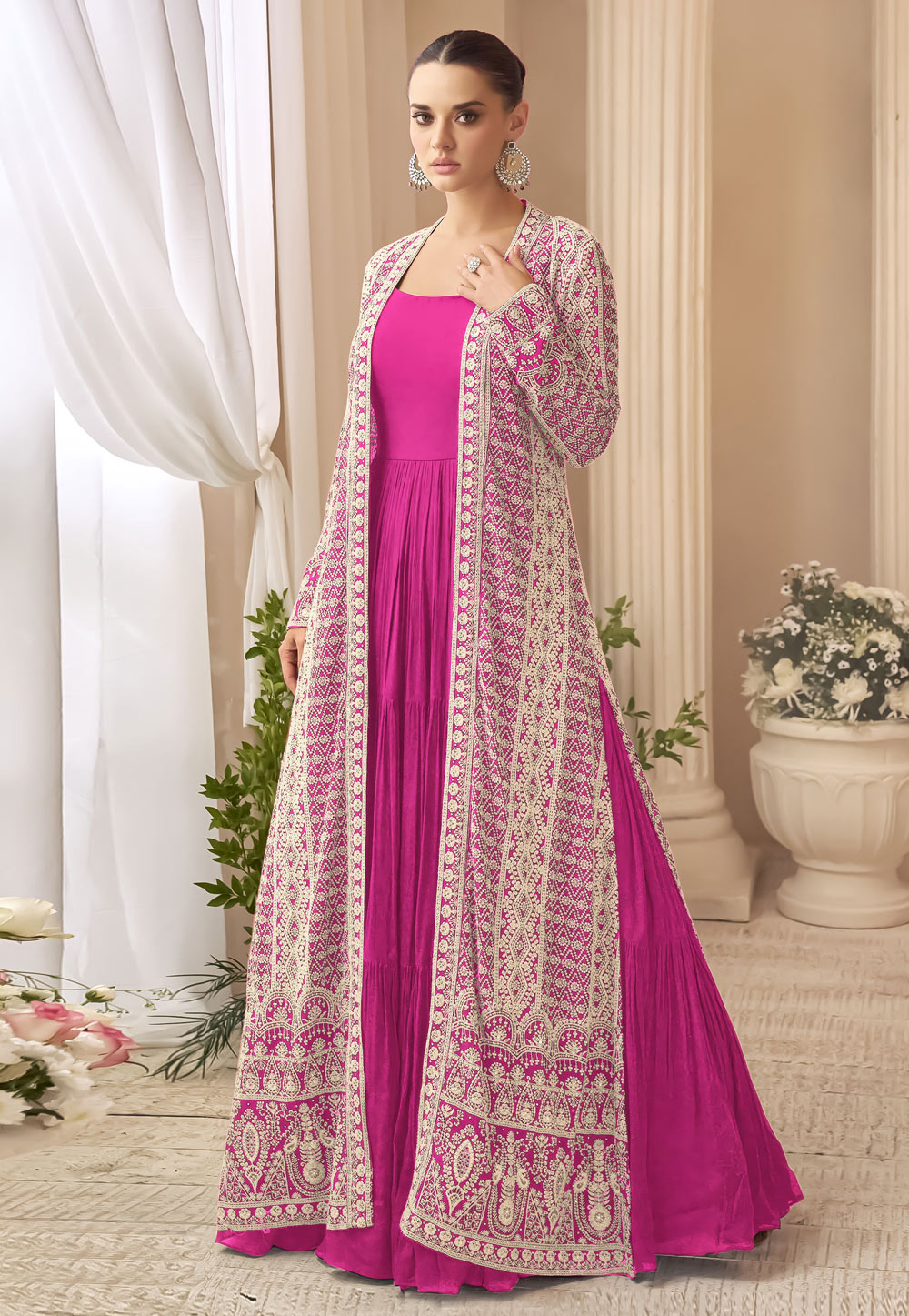 Pink Chinon Gown With Jacket 324873