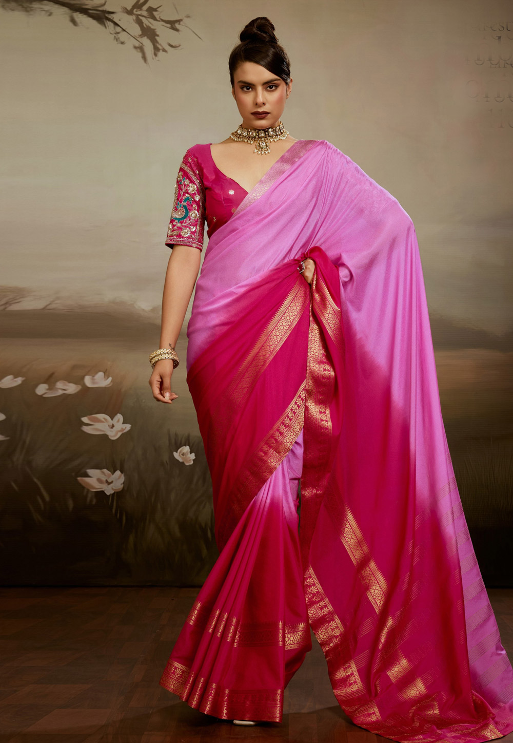 Pink Chinon Half N Half Saree 327359