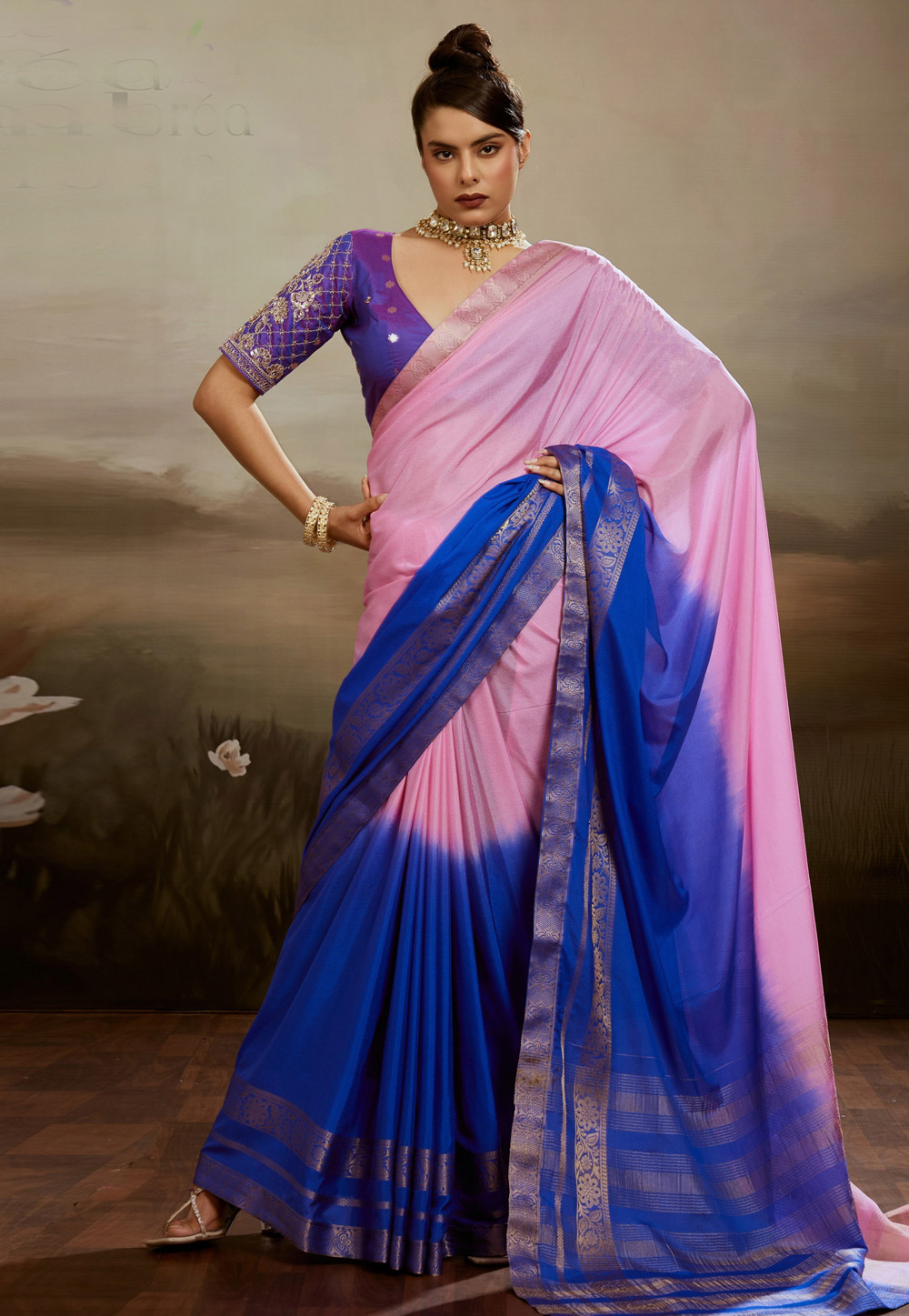 Pink Chinon Half N Half Saree 327361