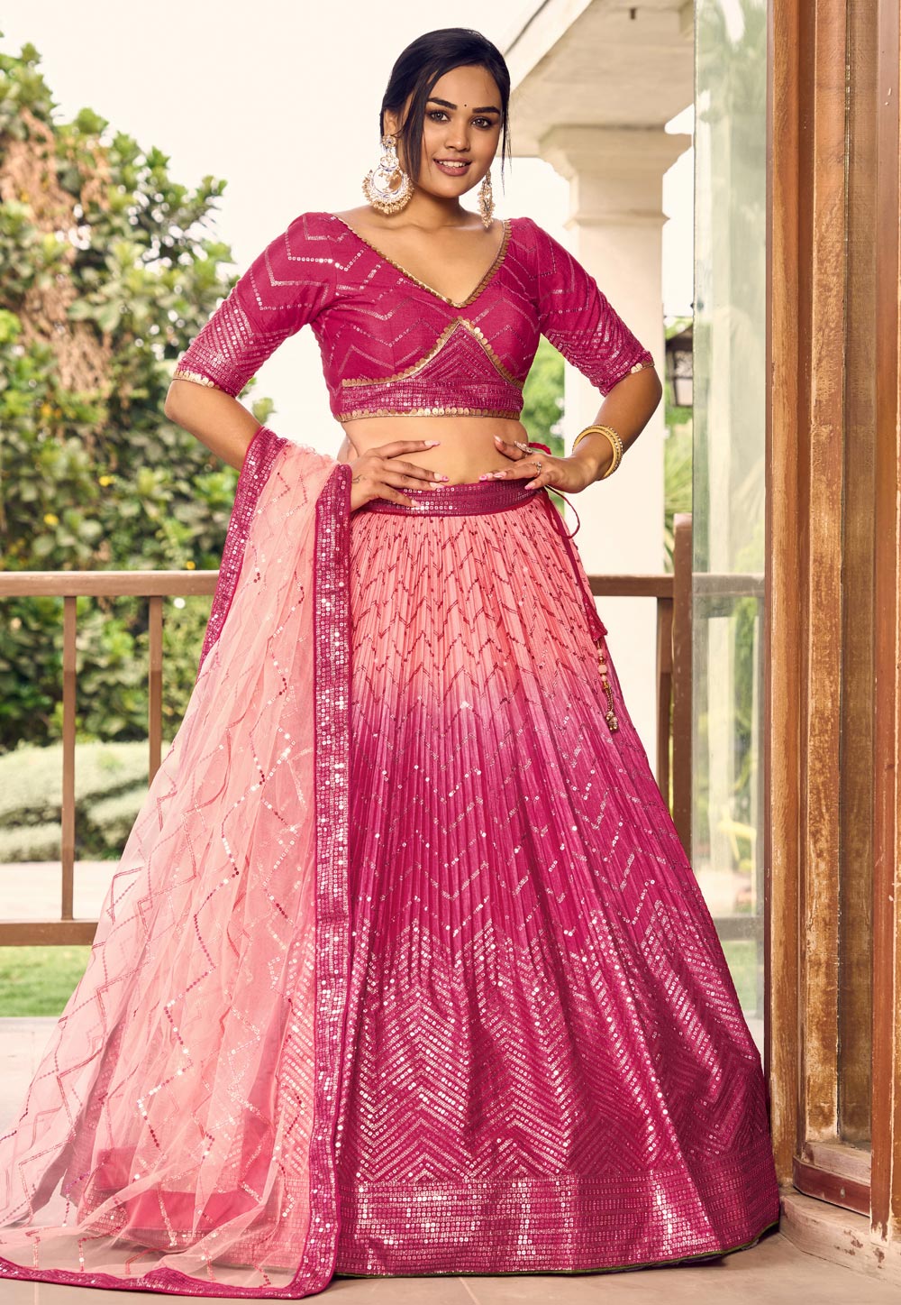Pink Chinon Lehenga Choli 284846