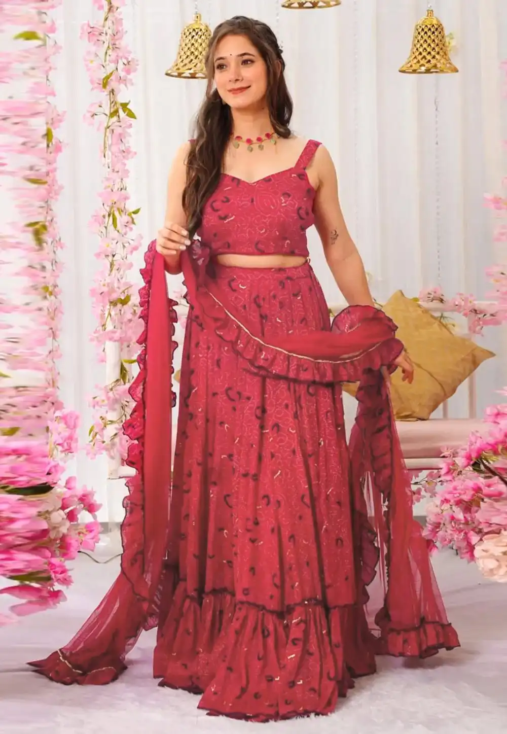 Pink Chinon Lehenga Choli 315079