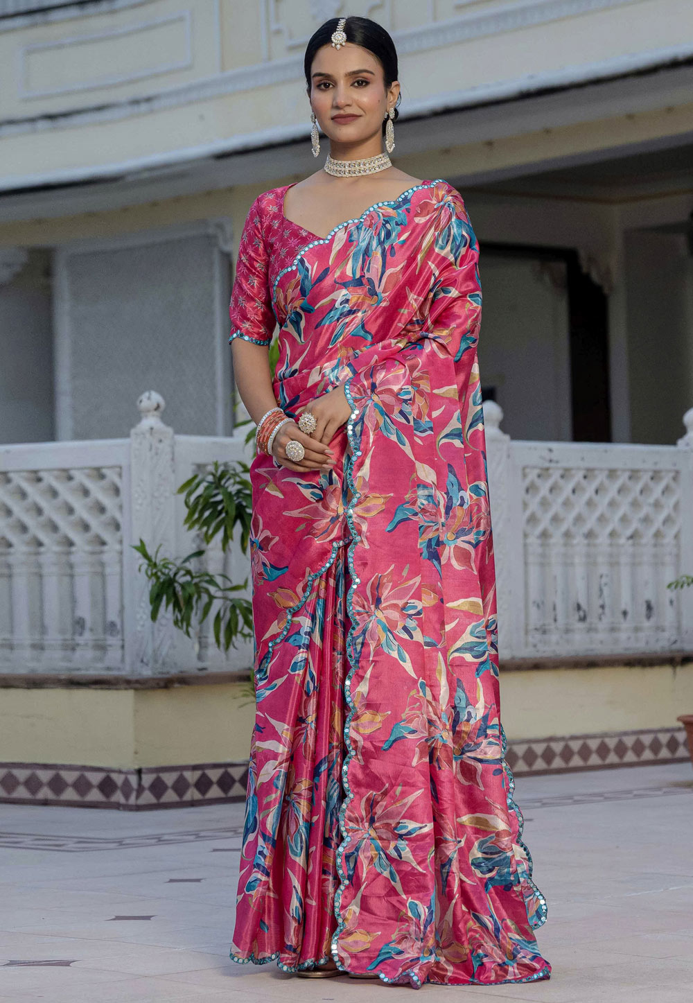 Pink Chinon Lehenga Saree 318185