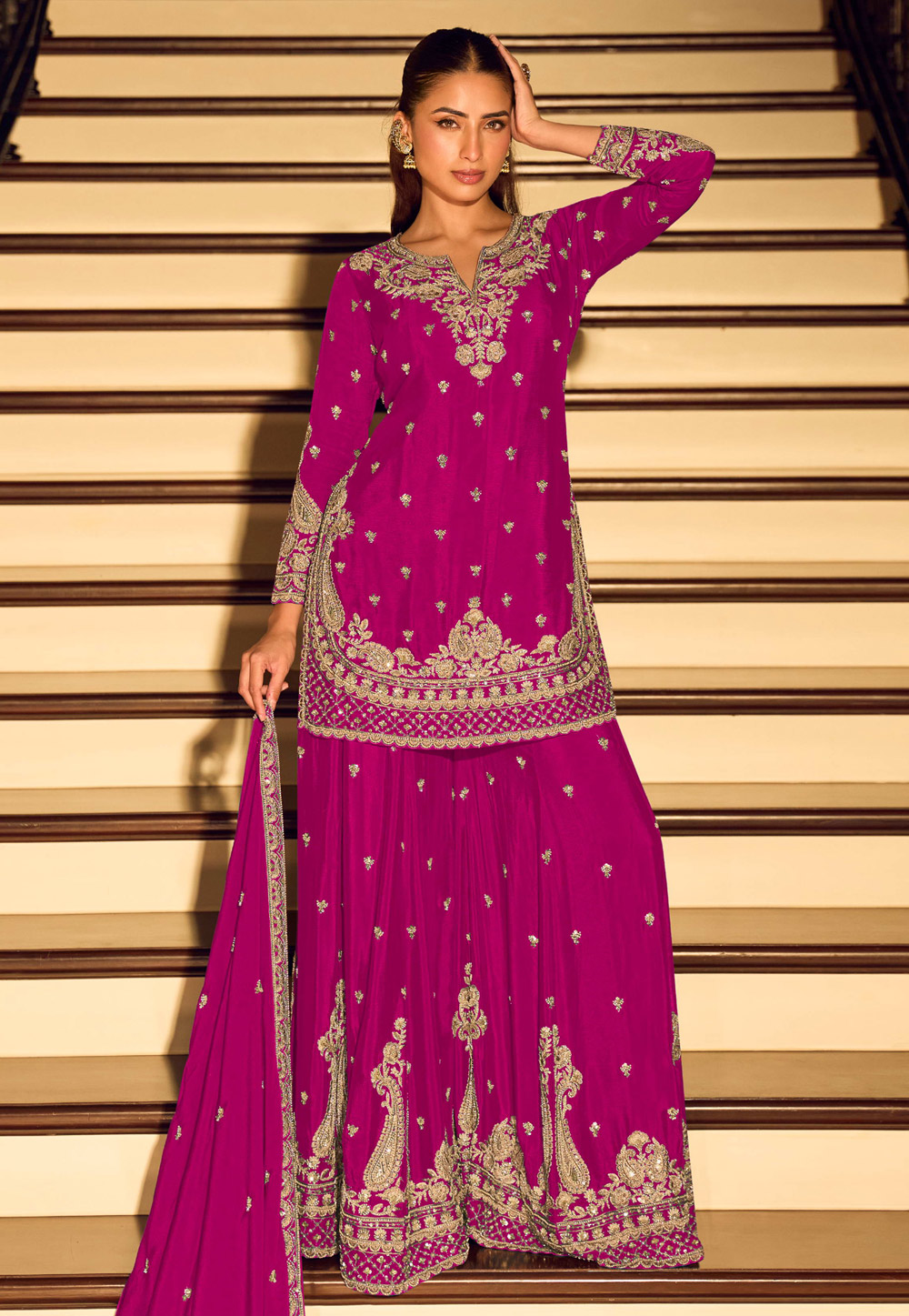 Pink Chinon Pakistani Suit 329703