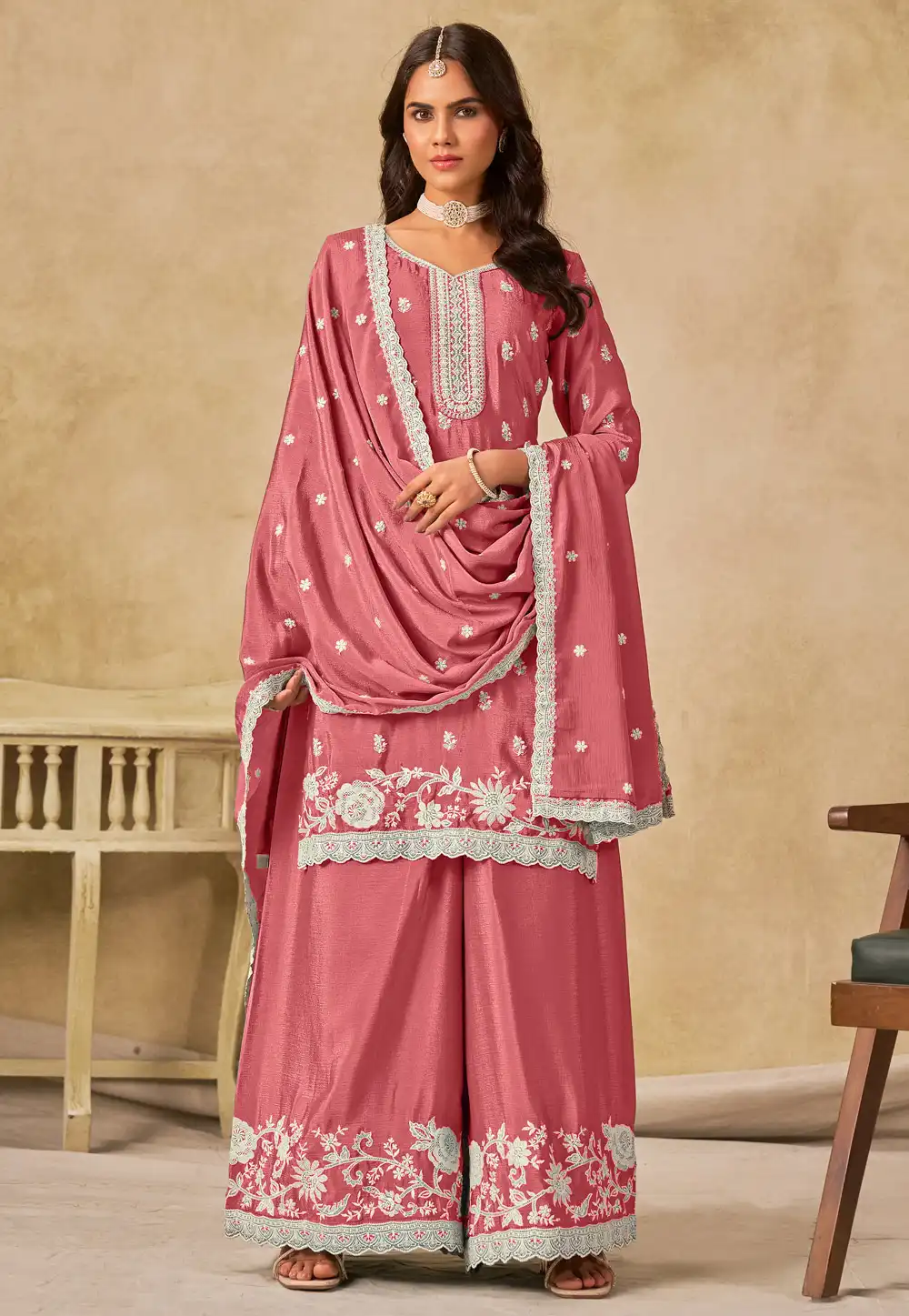 Pink Chinon Pakistani Suit 317793