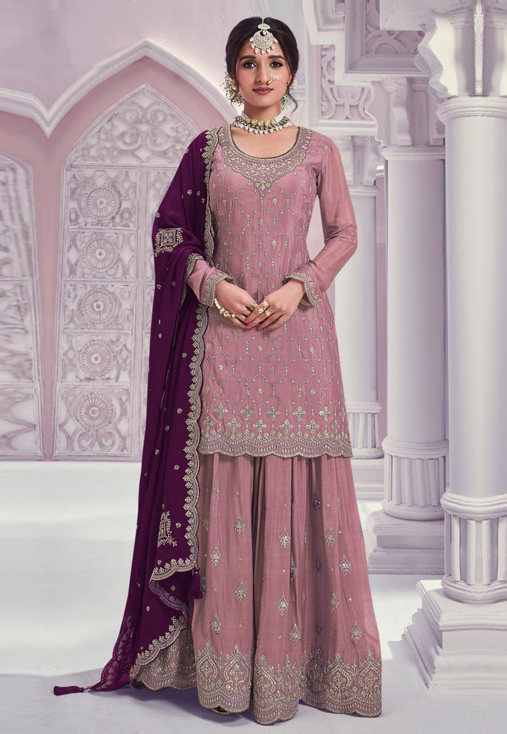 Pink Chinon Pakistani Suit 329089