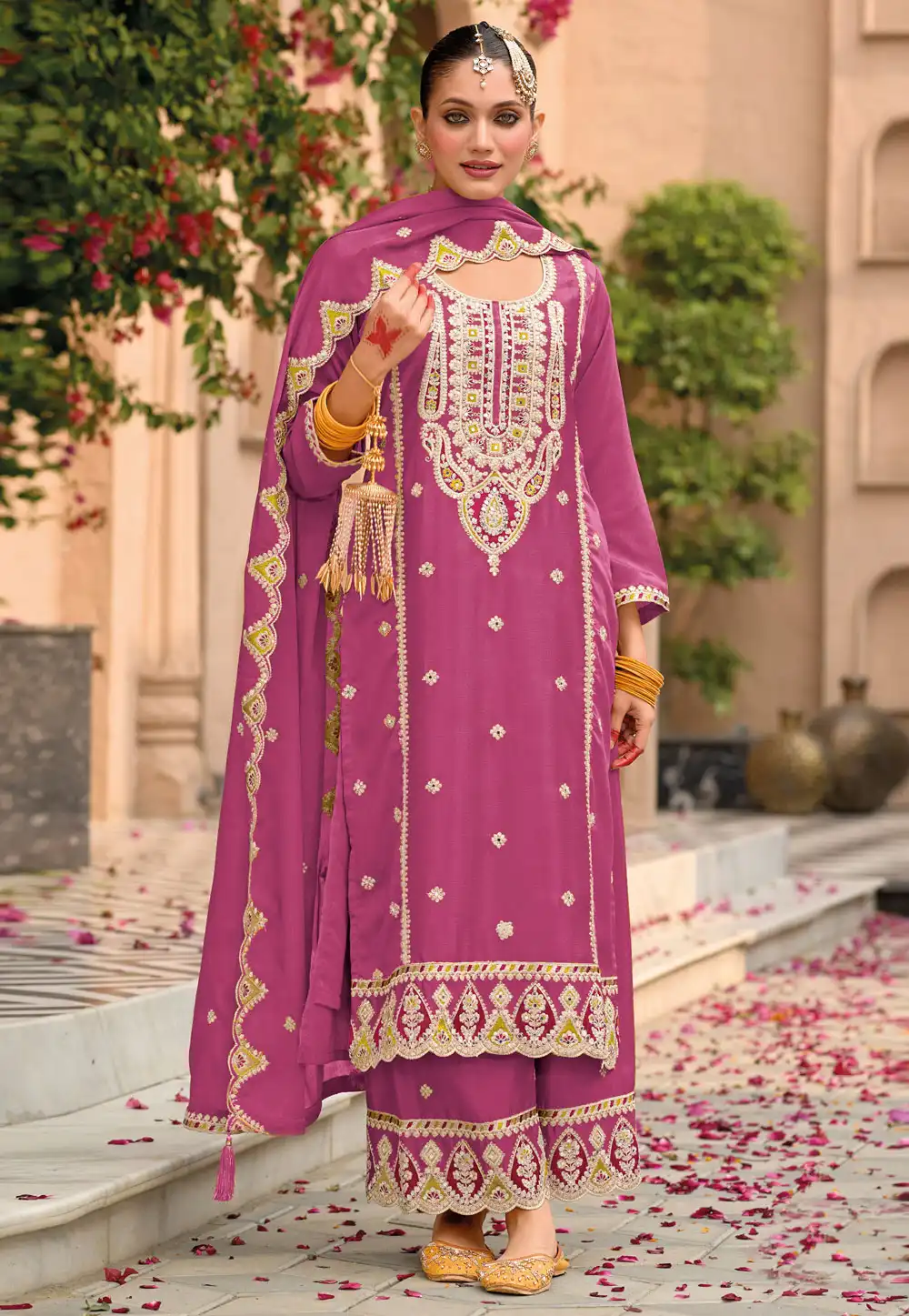 Pink Chinon Pakistani Suit 308716