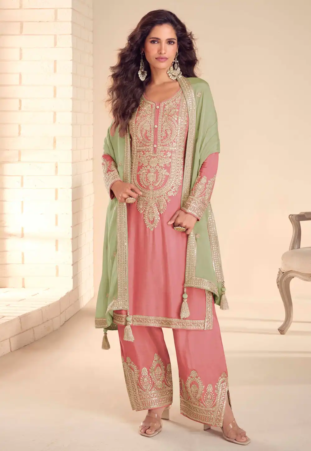 Pink Chinon Pakistani Suit 327858
