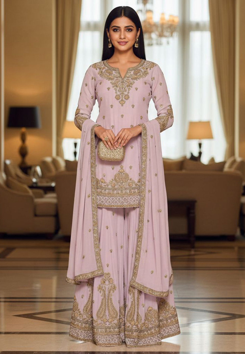 Pink Chinon Pakistani Suit 330412