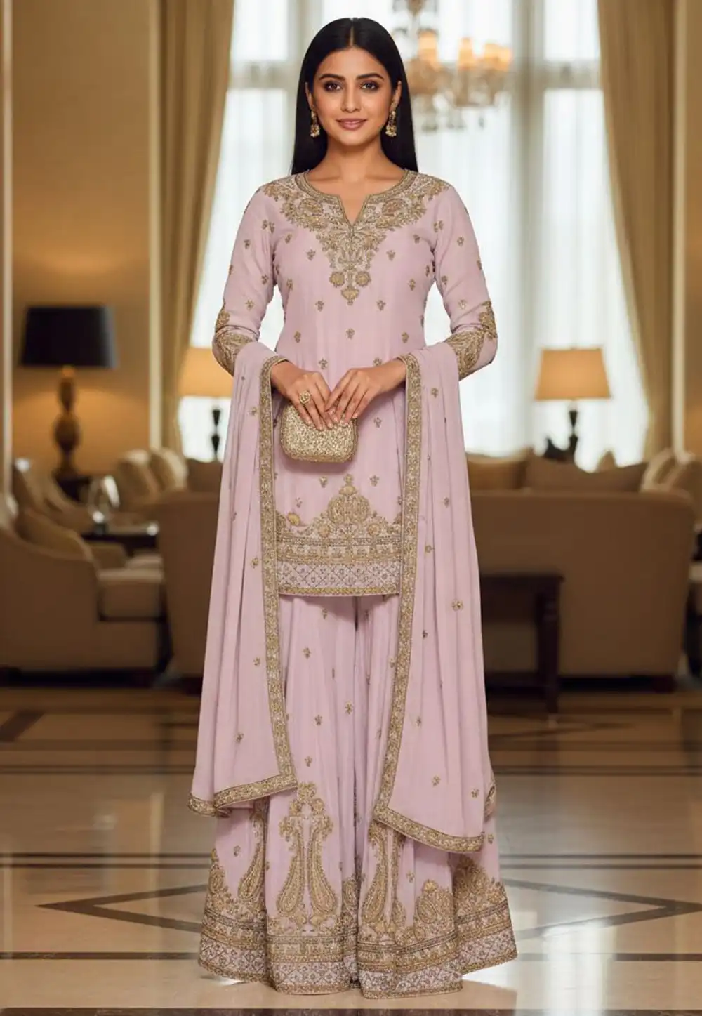 Pink Chinon Pakistani Suit 330412