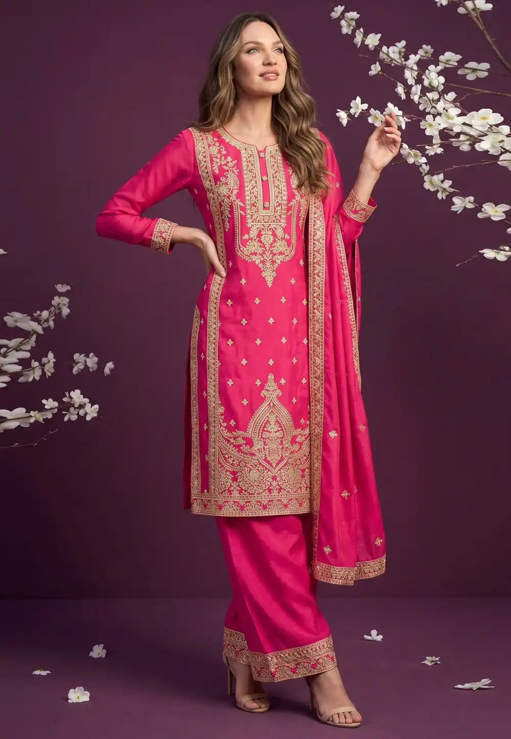 Pink Chinon Palazzo Suit 330446