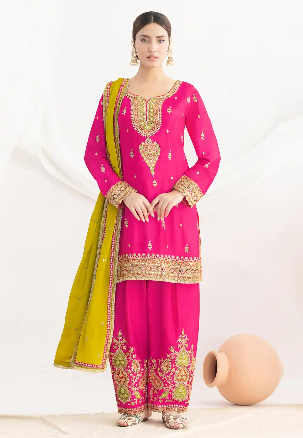 Pink Chinon Palazzo Suit 315648