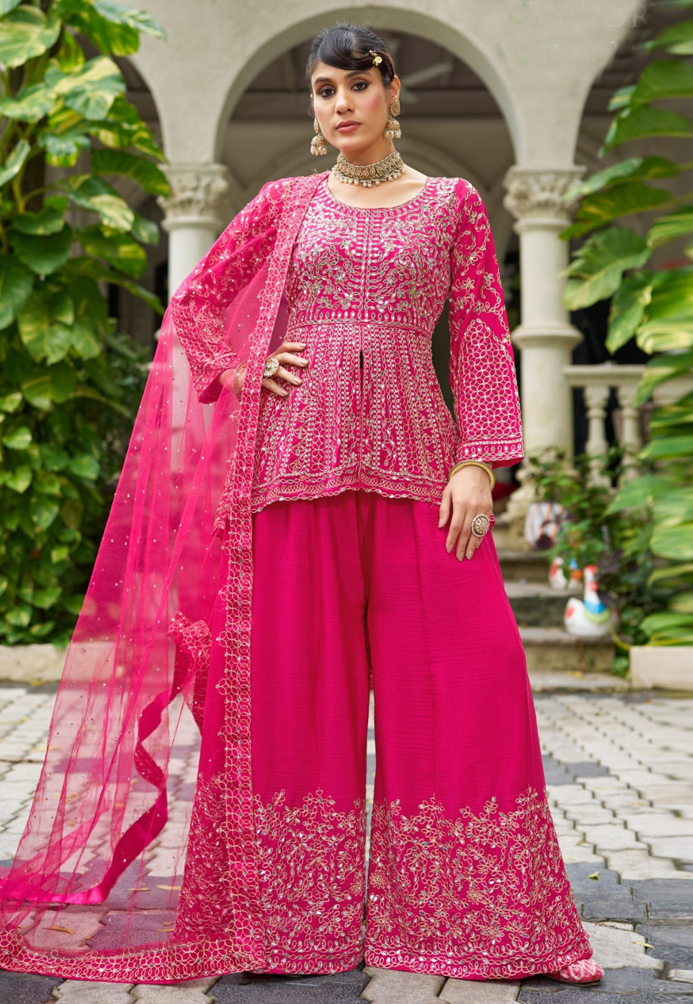 Pink Chinon Palazzo Suit 323656