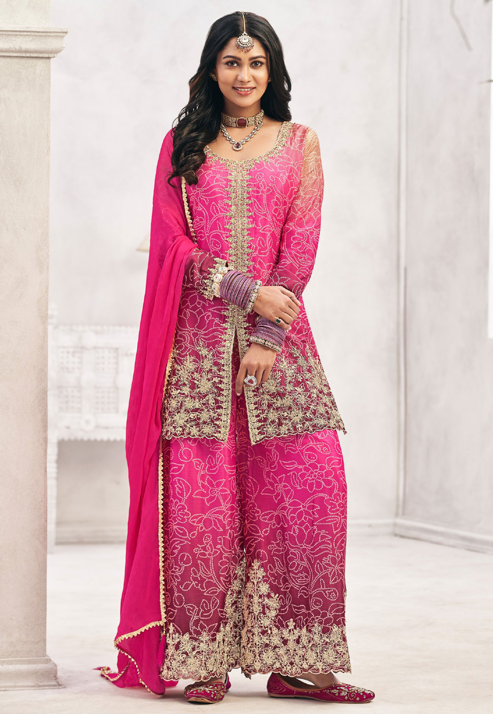 Pink Chinon Palazzo Suit 306599