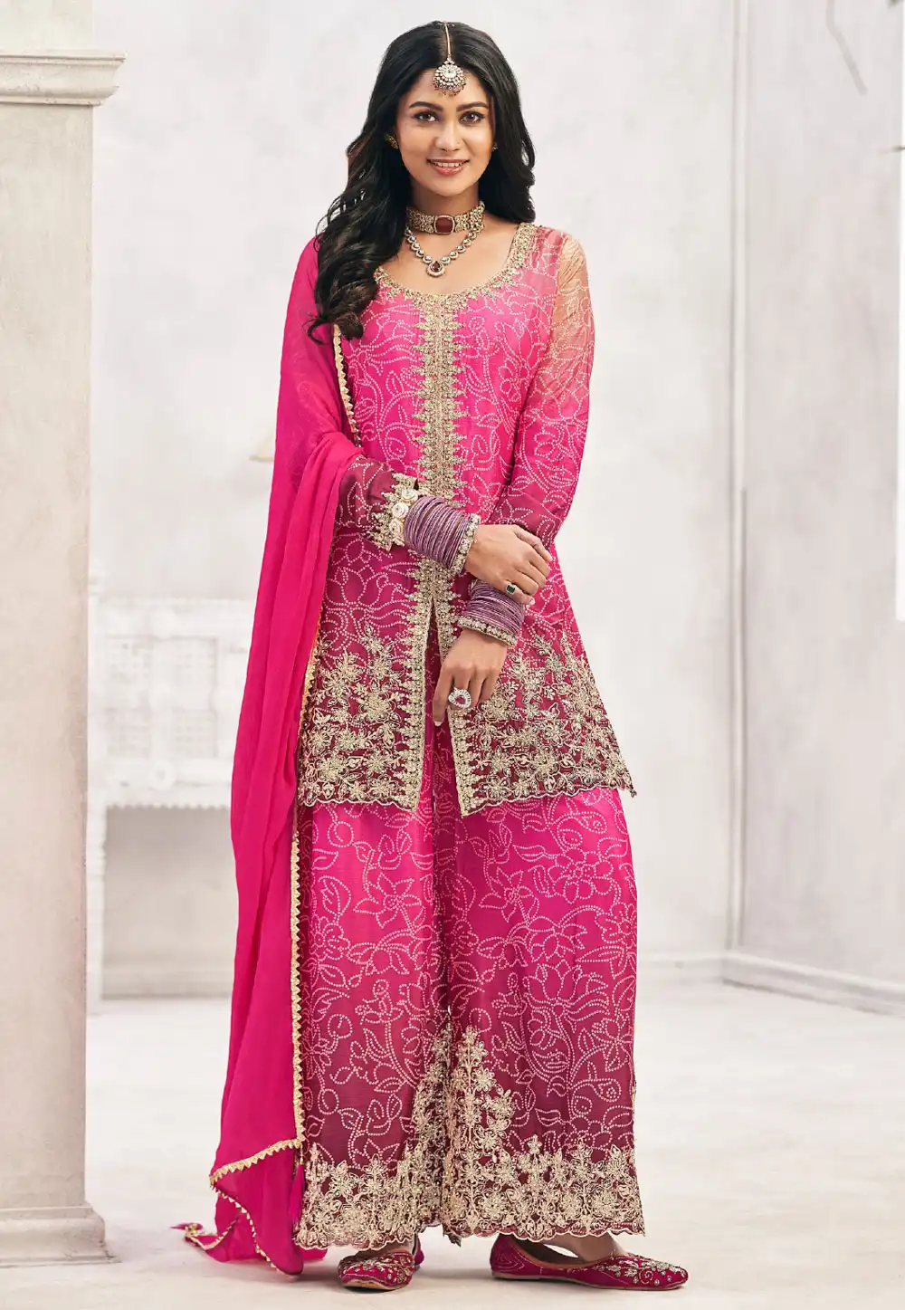 Pink Chinon Palazzo Suit 306599