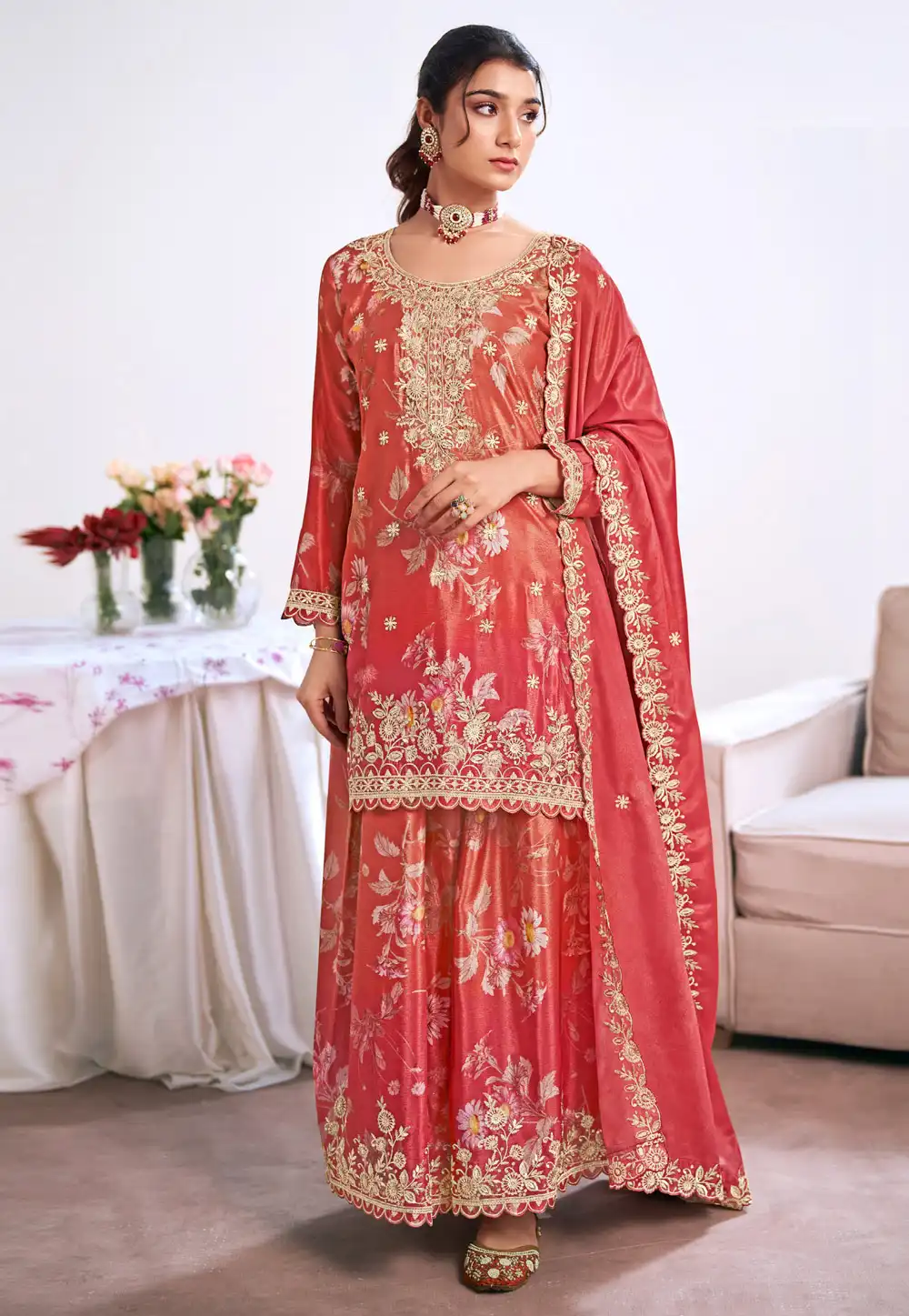 Pink Chinon Palazzo Suit 316680