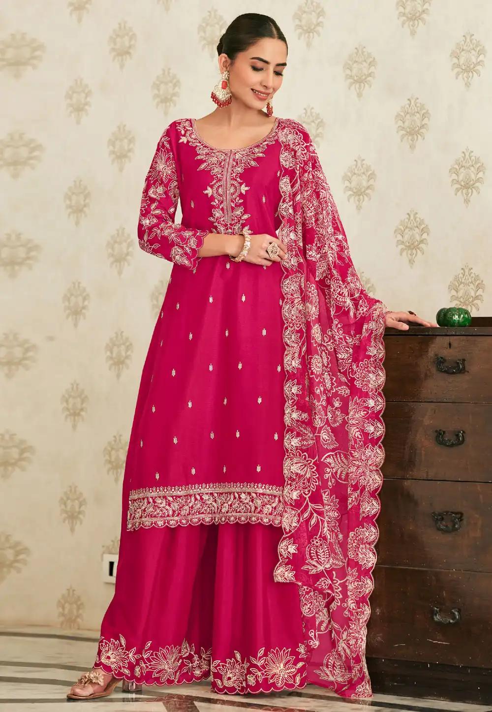 Pink Chinon Palazzo Suit 330733