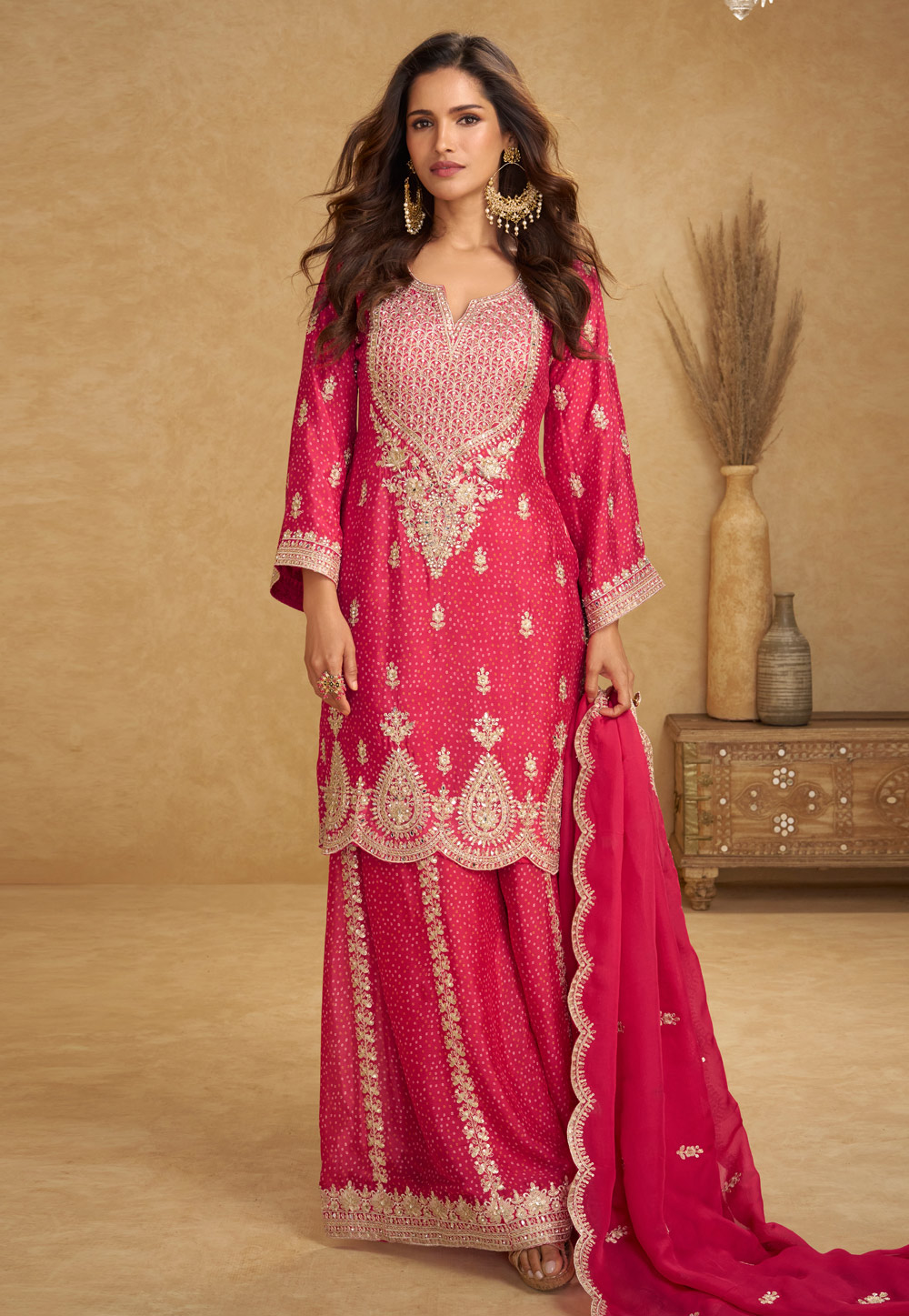 Pink Chinon Palazzo Suit 326496
