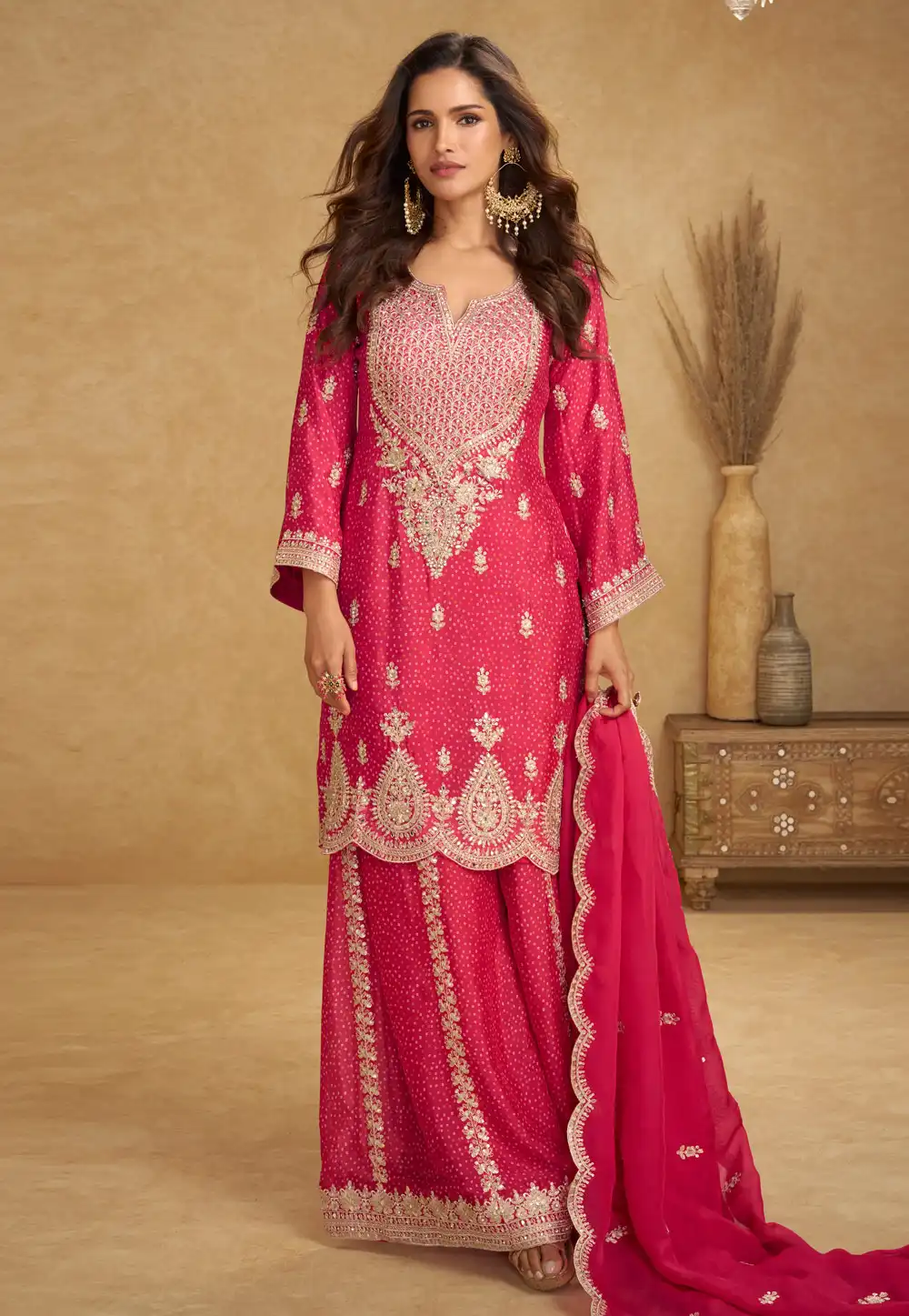 Pink Chinon Palazzo Suit 326496