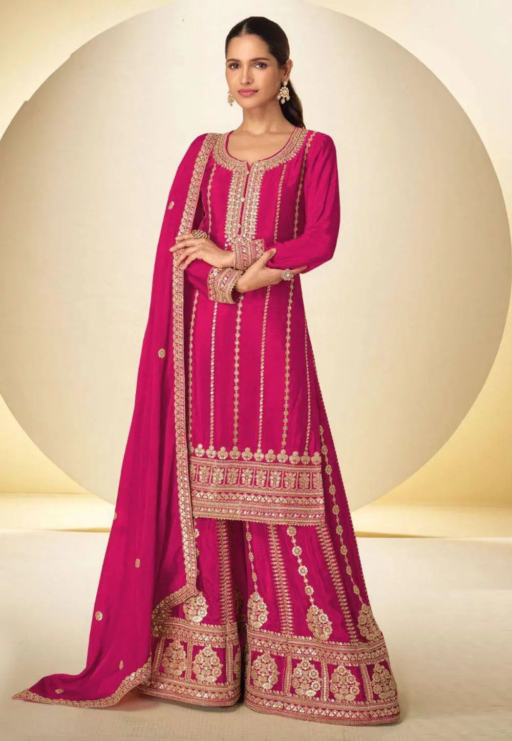 Pink Chinon Palazzo Suit 332369
