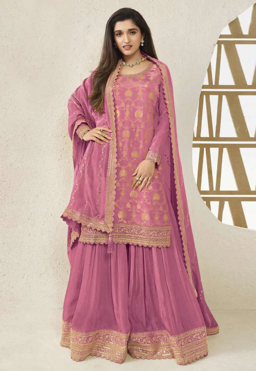 Pink Chinon Palazzo Suit 330401
