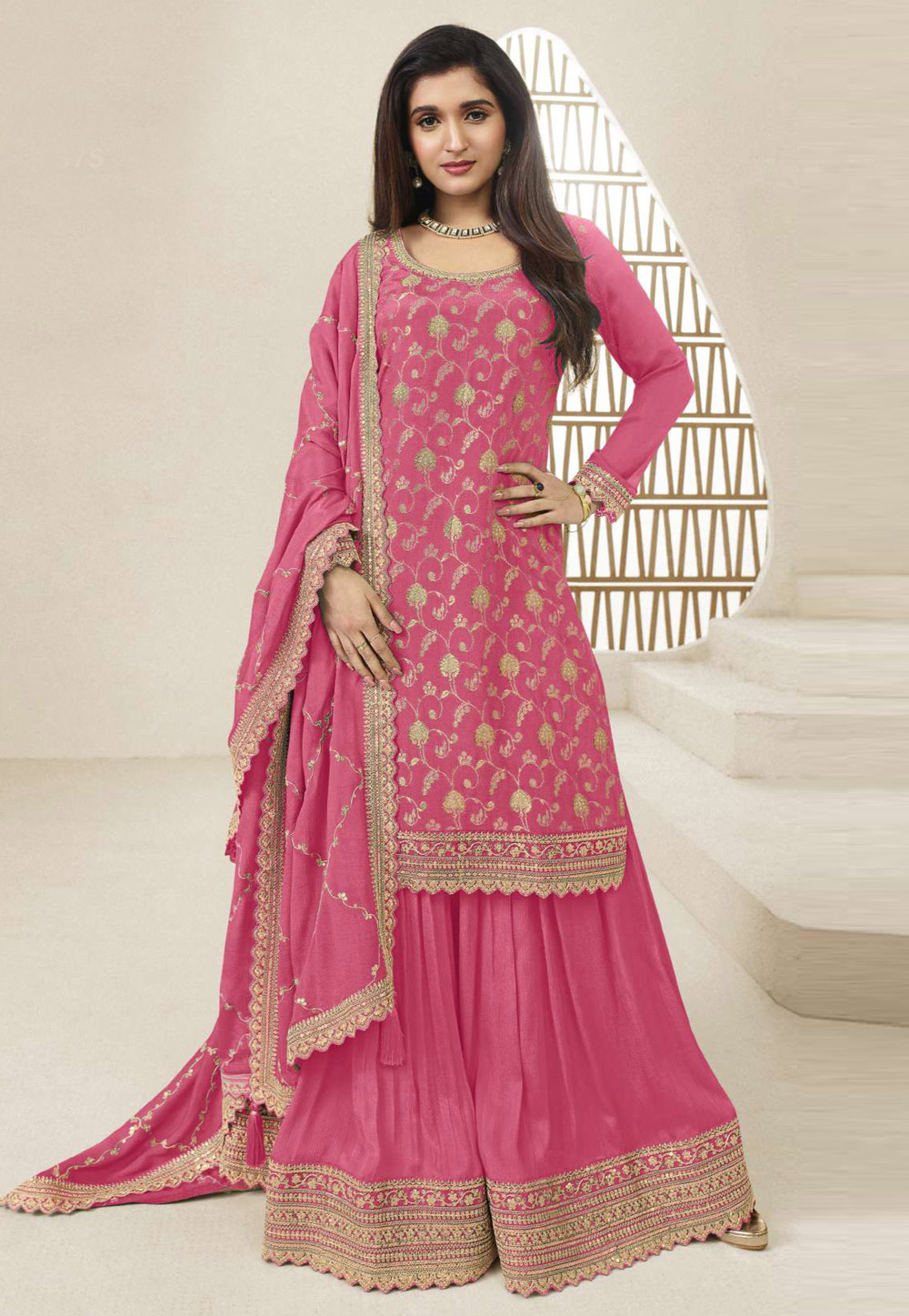 Pink Chinon Palazzo Suit 330405