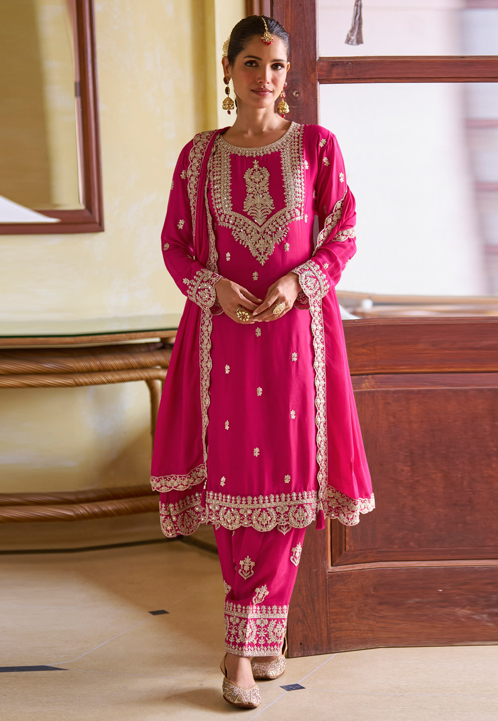 Pink Chinon Pant Style Suit 324206