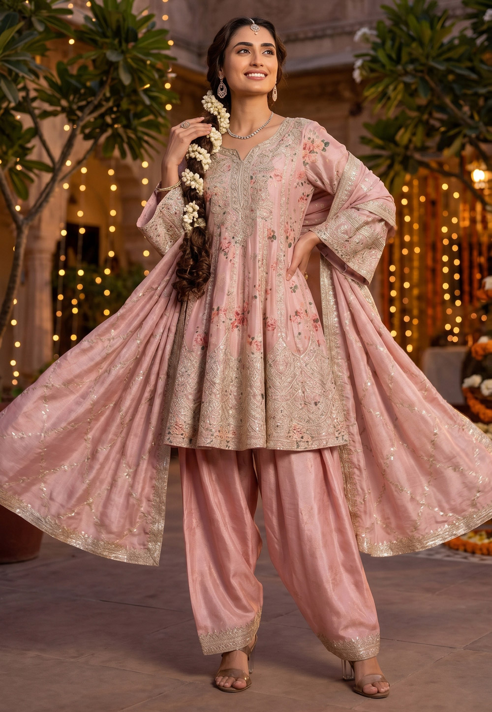 Pink Chinon Patiala Suit 328264