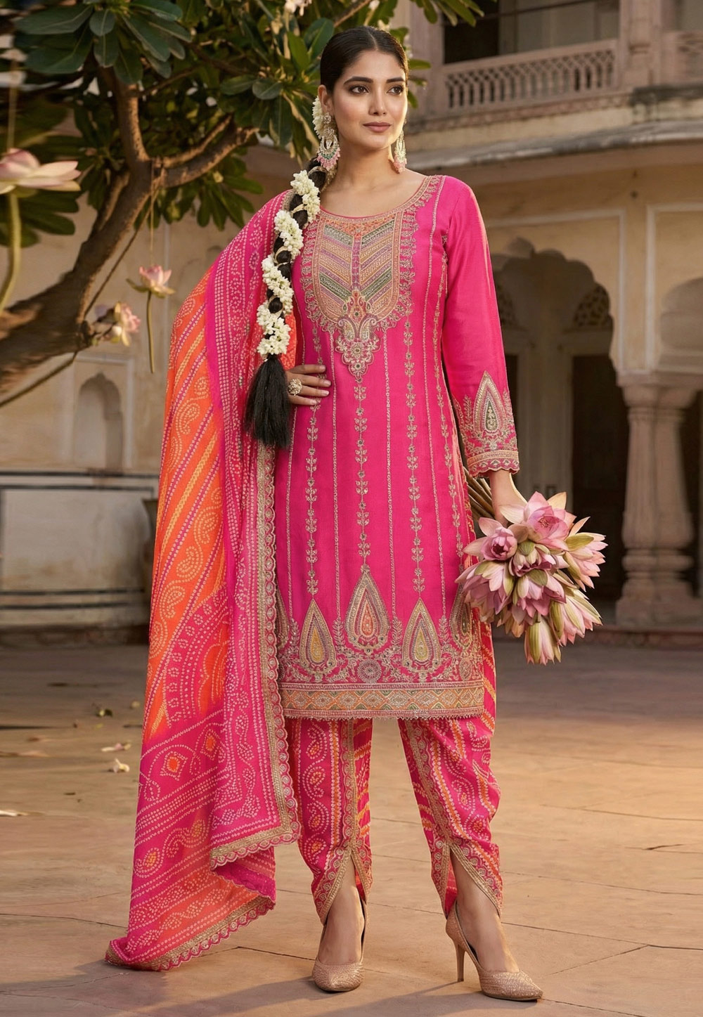Pink Chinon Punjabi Suit 327323