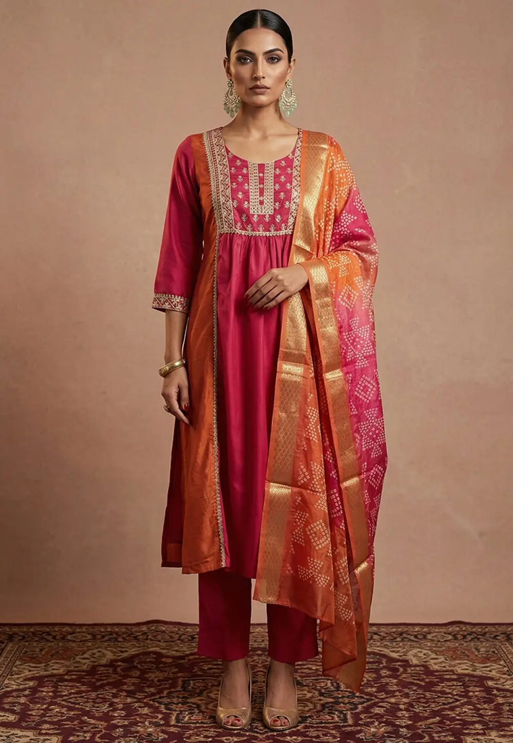 Pink Chinon Readymade Anarkali Suit 334209