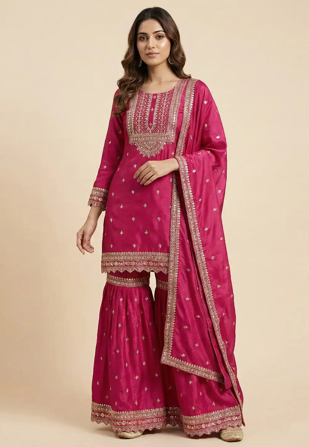 Pink Chinon Readymade Gharara Suit 323815