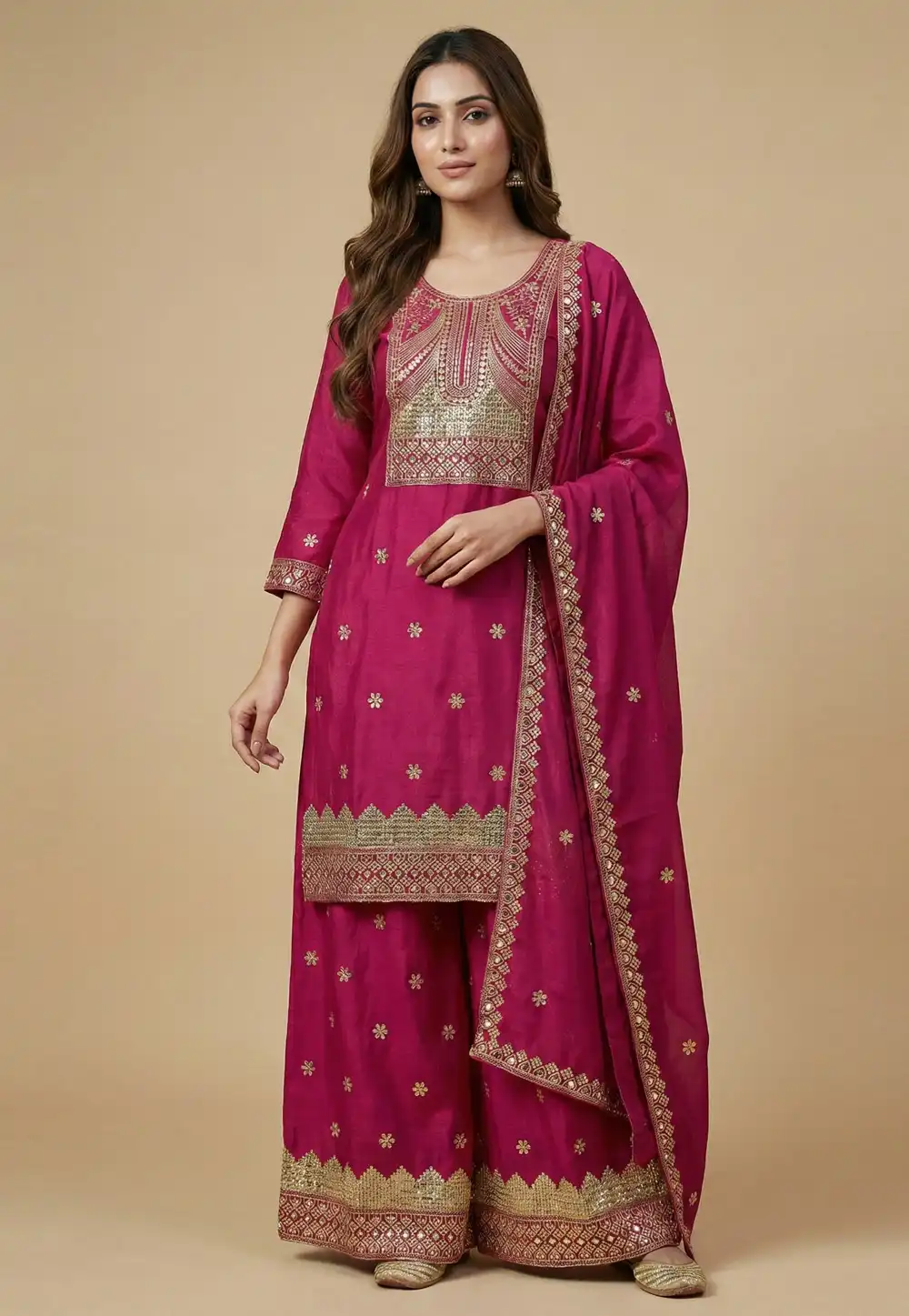 Pink Chinon Readymade Palazzo Suit 323853