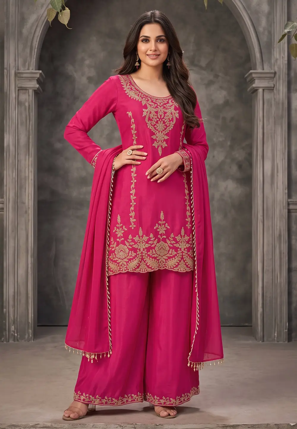 Pink Chinon Readymade Palazzo Suit 333578