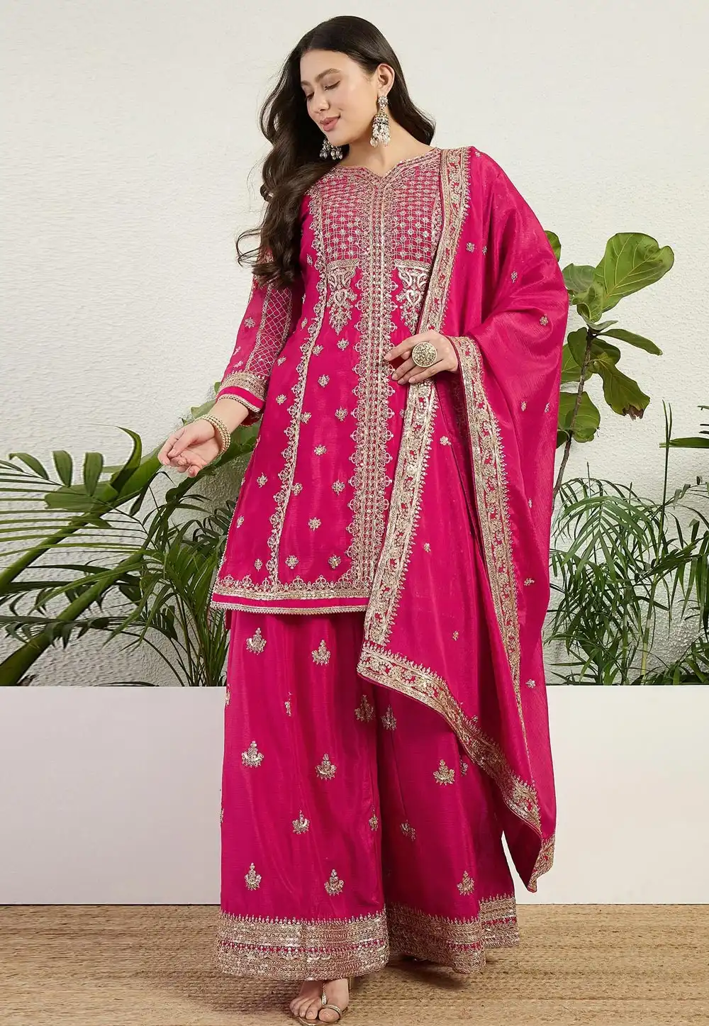 Pink Chinon Readymade Palazzo Suit 330667