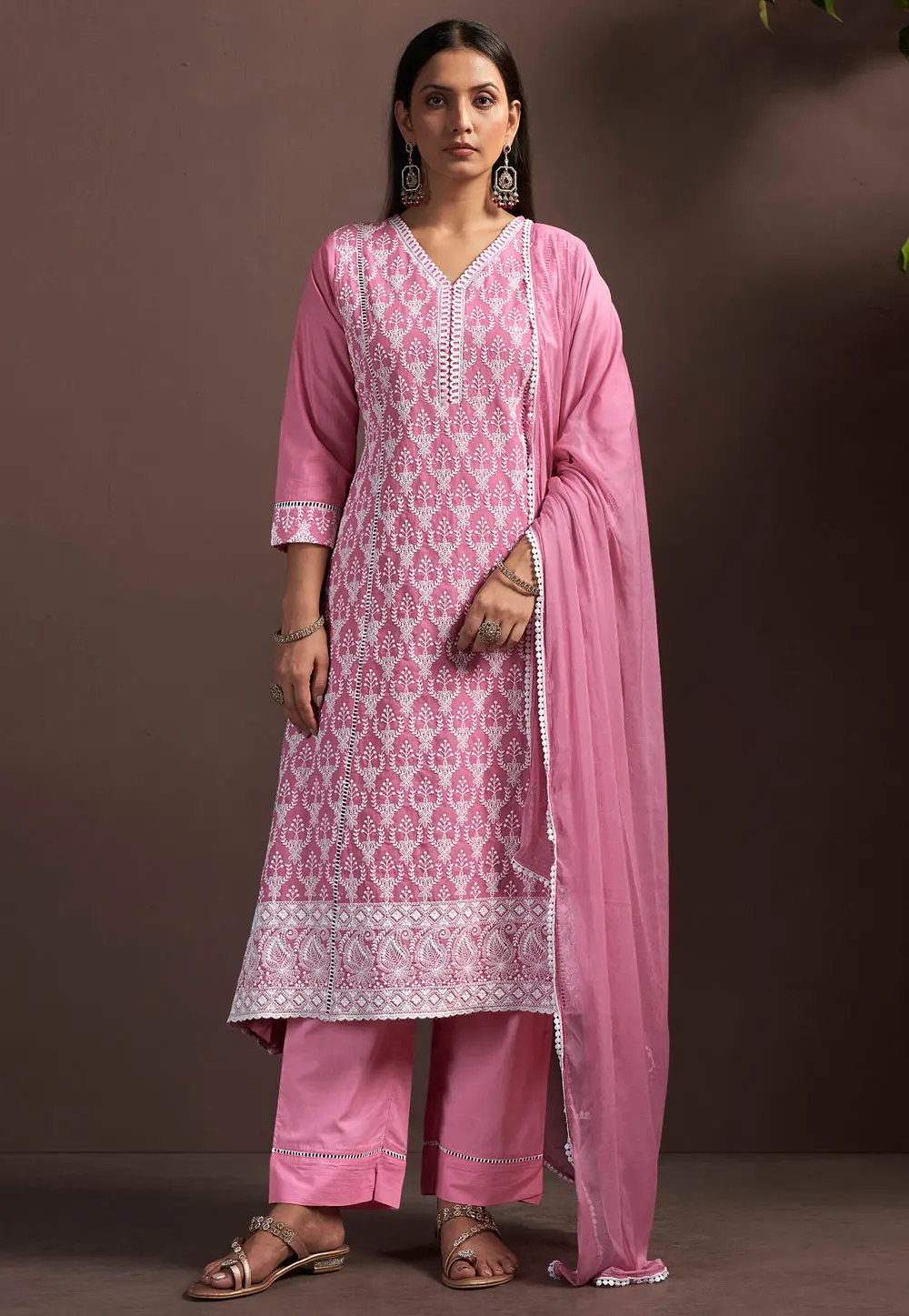 Pink Chinon Readymade Palazzo Suit 331487