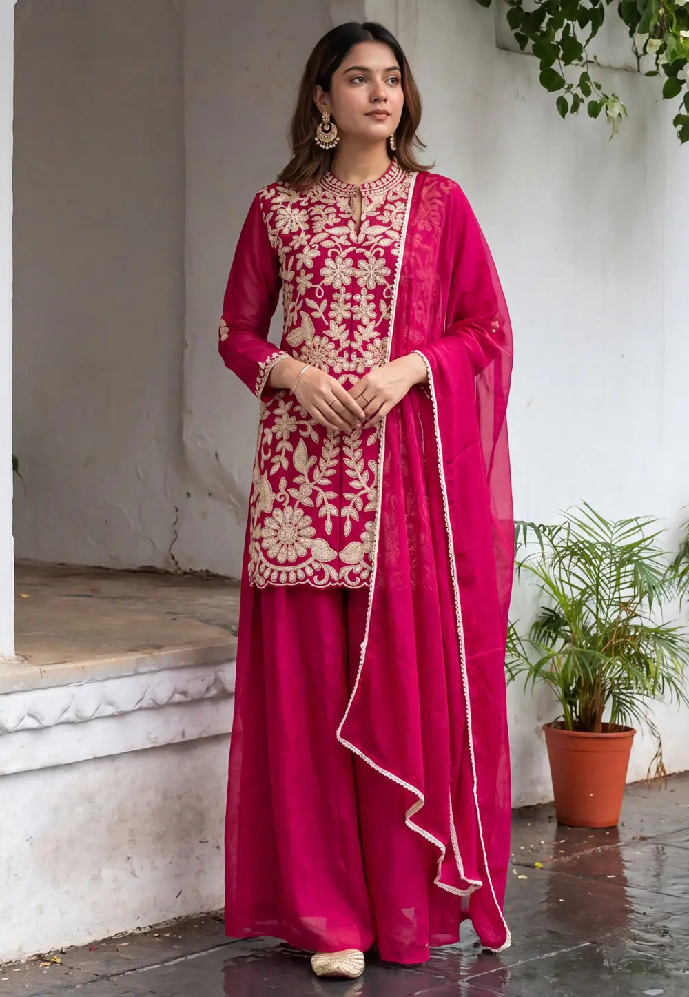 Pink Chinon Readymade Palazzo Suit 332281