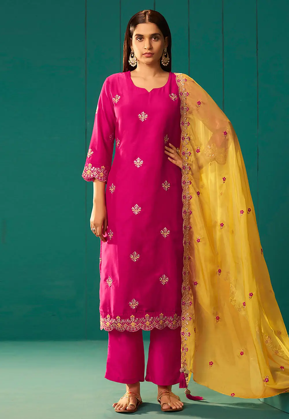 Pink Chinon Readymade Pant Style Suit 334182