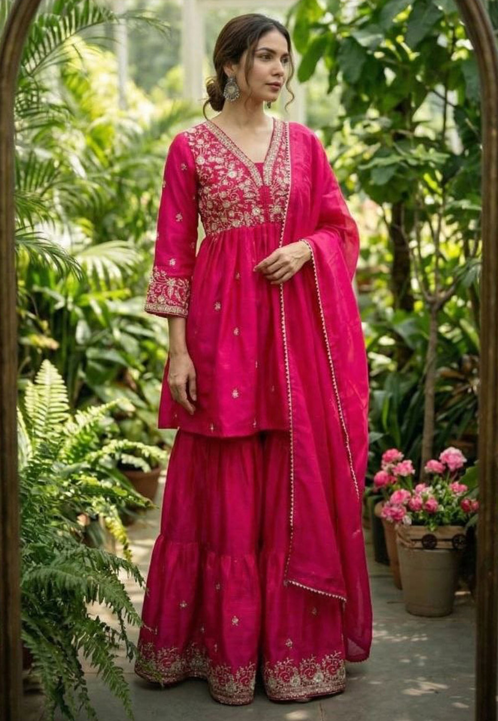Pink Chinon Readymade Sharara Suit 327427