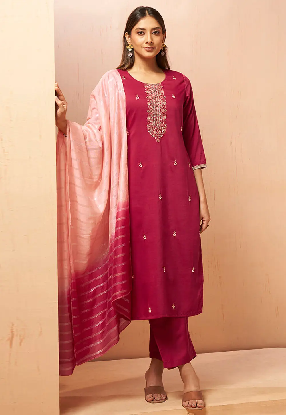 Pink Chinon Readymade Straight Suit 334218