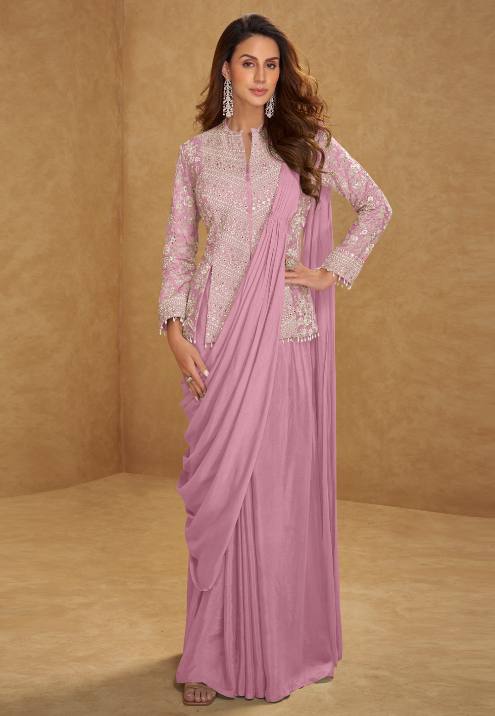 Pink Chinon Saree With Blouse 330119